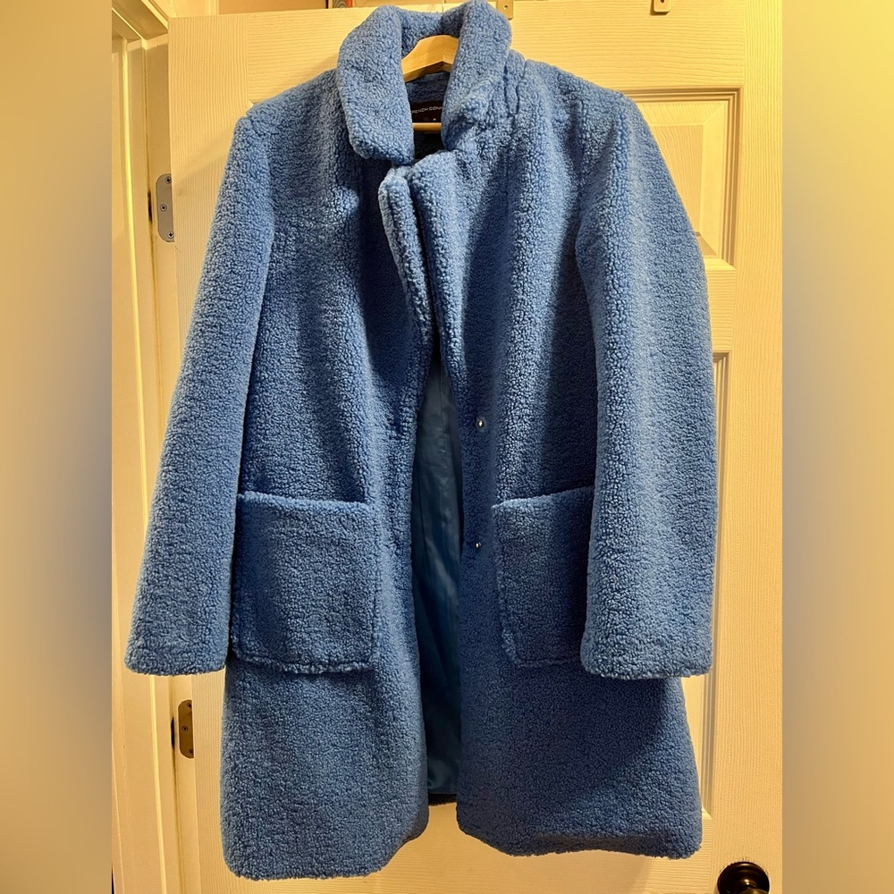 French Connection Blue Teddy Coat Medium